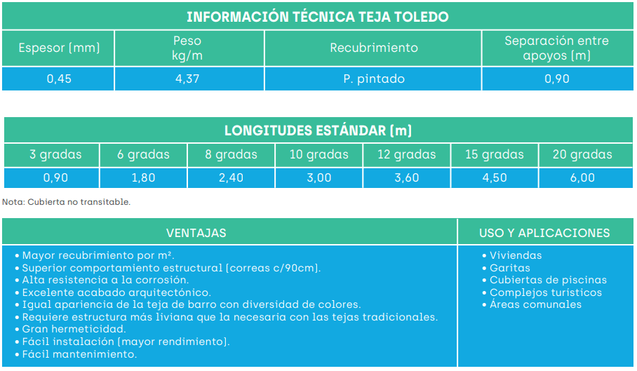 Teja Toledo - 6 teja toledo - Comercial Michelena